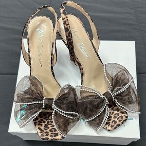 Betsey Johnson Leopard Heels with Sheer Bow